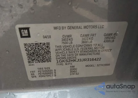 2018 GMC Yukon Xl Denali from USA, damaged, VIN 1GKS2HKJ3JR316422